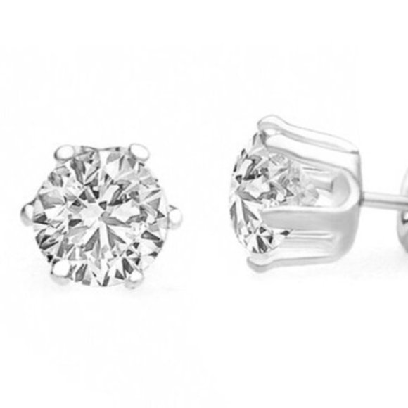 1 CTW Made with Swarovski Crystal Diamond Round Stud Earrings-4MM - Picture 2 of 5